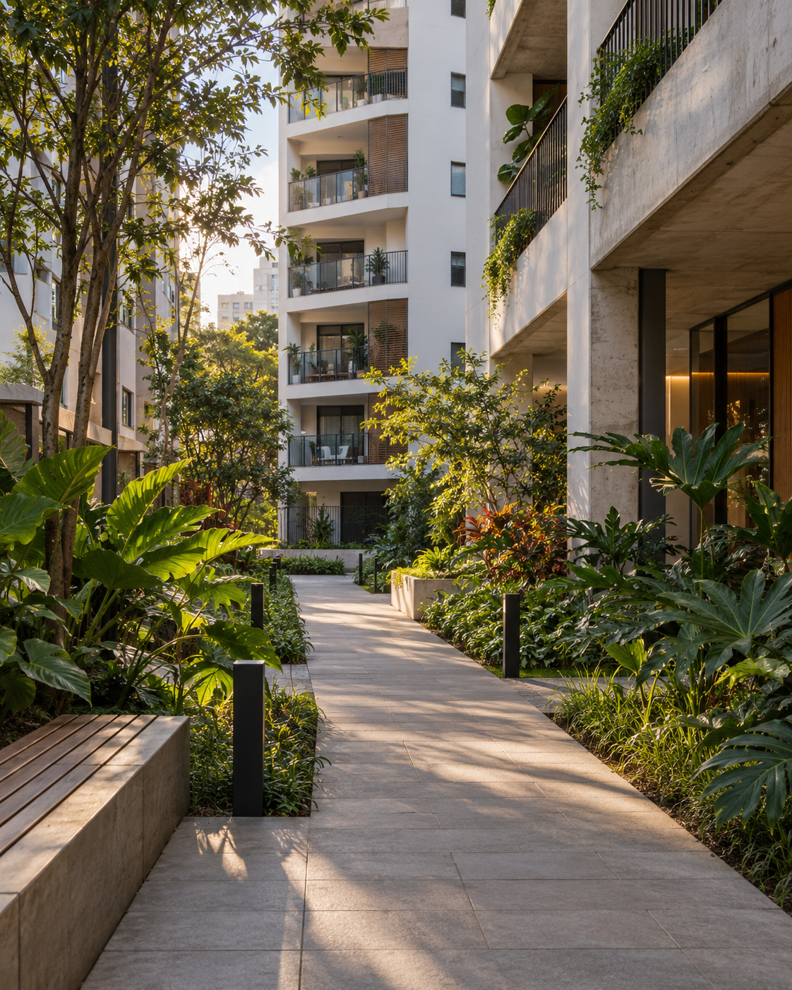 Jardim de um condomínio residencial, em imagem ilustrativa
